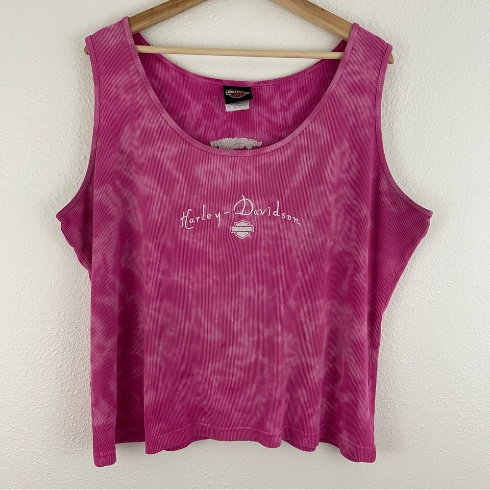 HARLEY DAVIDSON Vintage Y2K Pink Tie Dye Rocklin, CA Graphic Muscle Tee Tank Top